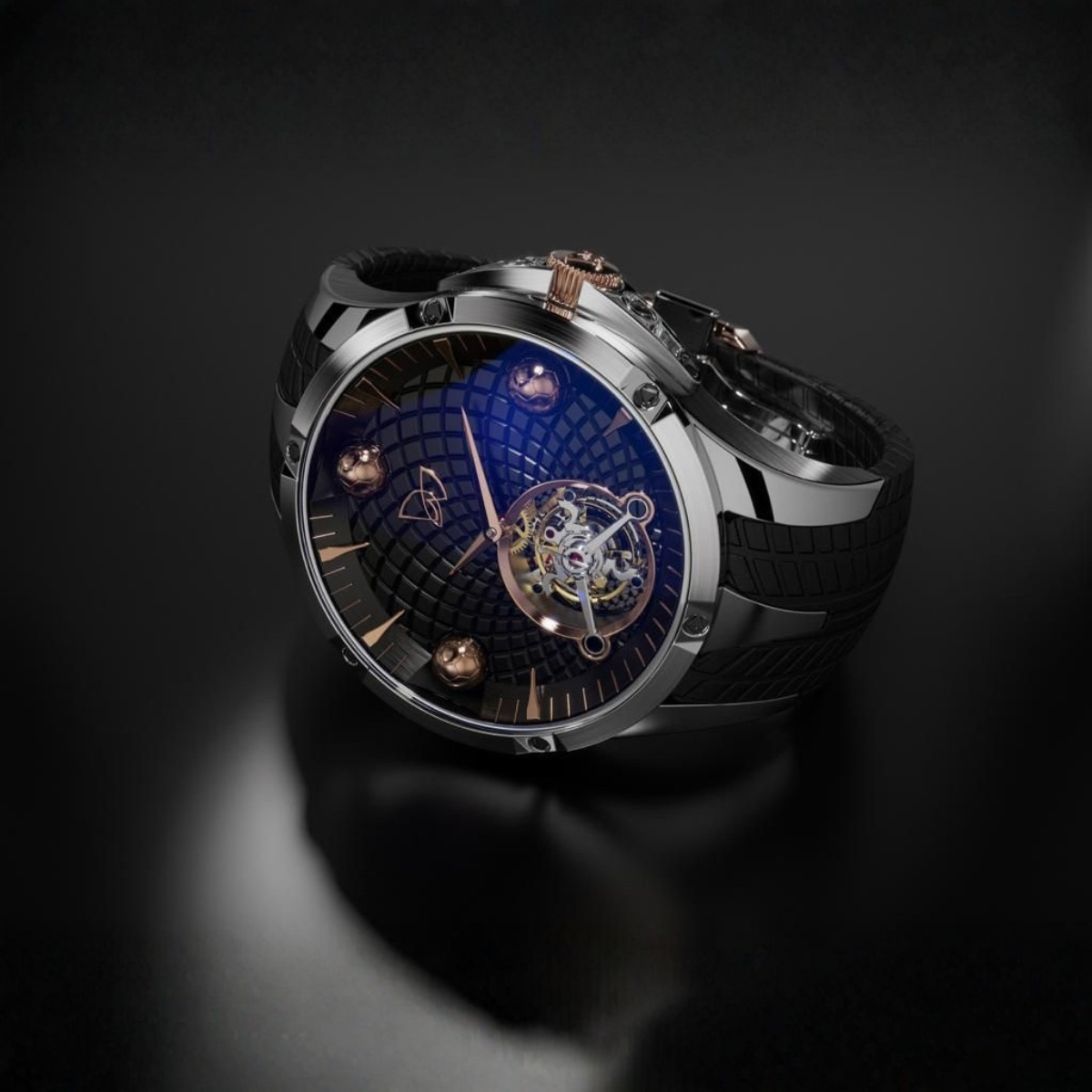 Luxury watch with intricate design on a dark background